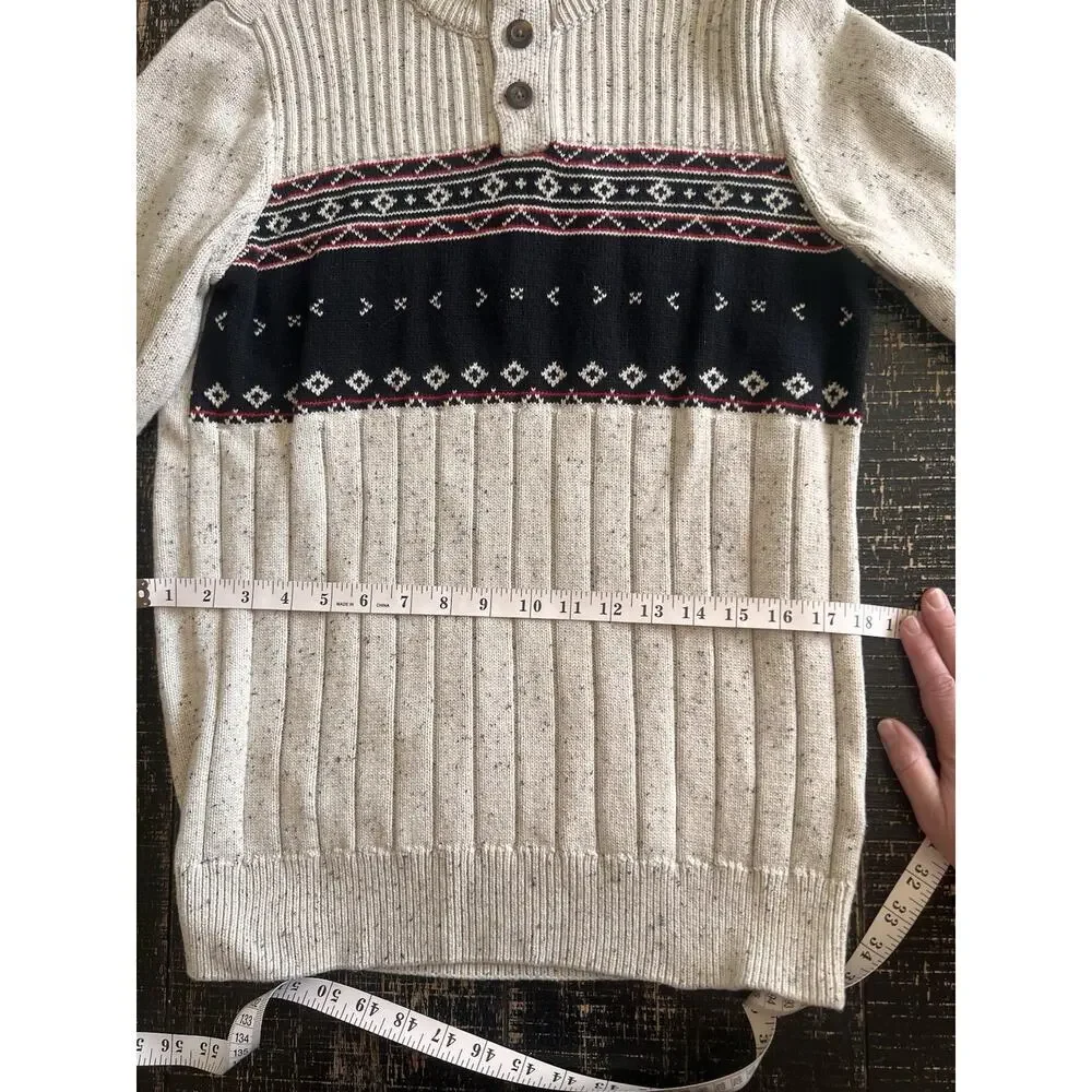 Chaps Sweater Men’s Medium Fair Isle Nordic Knit‎ Pullover Quarter Button